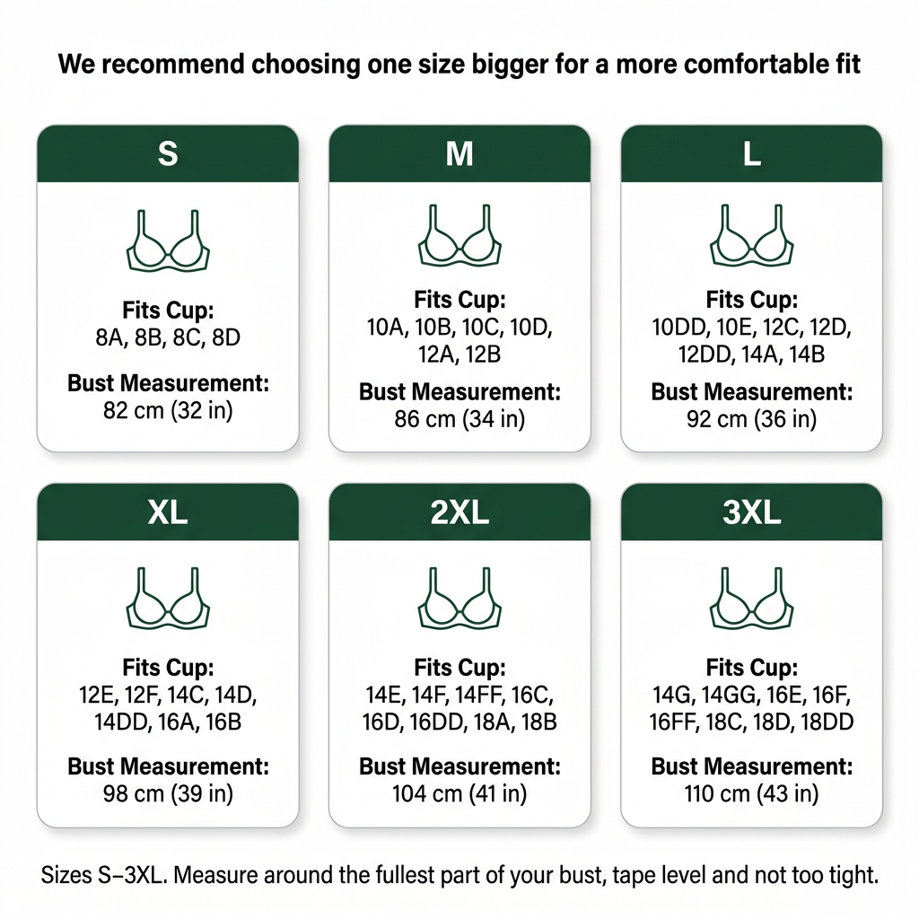 Mary's Ribbed Cotton Built-in Bra Tank Size Chart